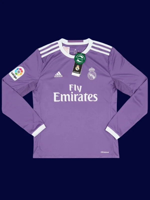 Ronaldo 7 Real Madrid Away Long Sleeve Retro Jersey 1617A - KFCool – Football Jerseys & Soccer Kits Store Real Madrid away long sleeve retro jersey front, Ronaldo classic #7 breathable design for fans.