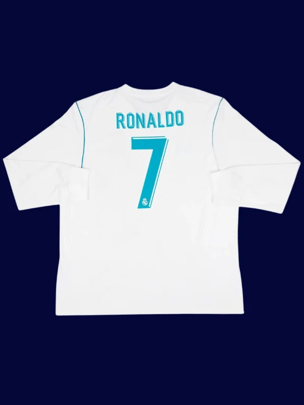 Real Madrid home long sleeve retro jersey back with #7, Ronaldo iconic classic, lightweight breathable.