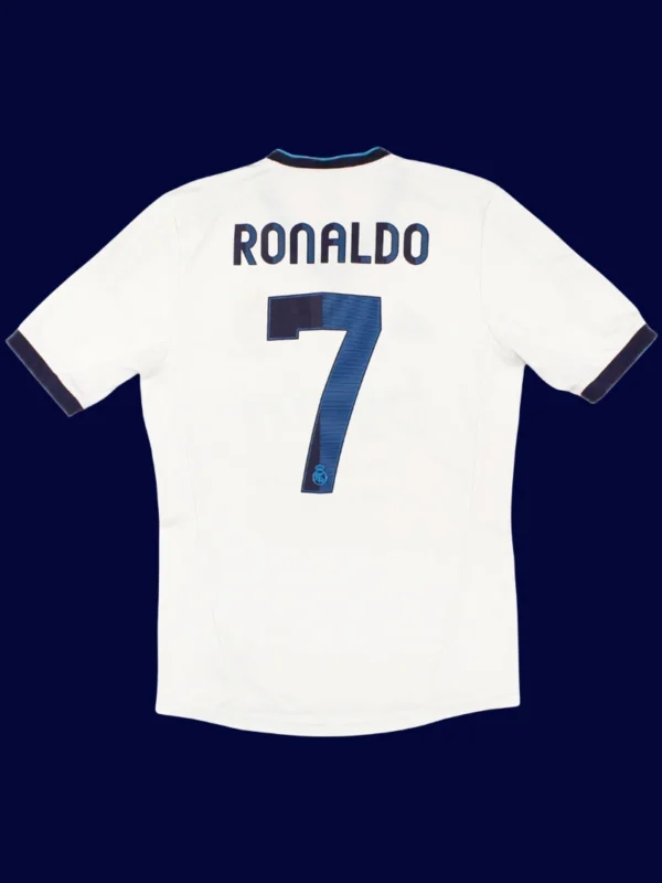 Real Madrid home white retro jersey back with #7, Ronaldo legendary design, breathable and light.