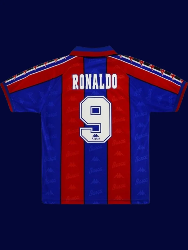 Ronaldo Barcelona home retro jersey back 96/97 with #9, high-quality breathable design.