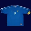 Ronaldo Brazil away blue retro jersey front World Cup 1998, high-quality breathable fan gear.