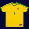 Ronaldo Brazil home yellow retro jersey front World Cup 1998, high-quality breathable fan gear.