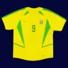 Ronaldo Brazil home yellow retro jersey front World Cup 2002, high-quality breathable fan gear.