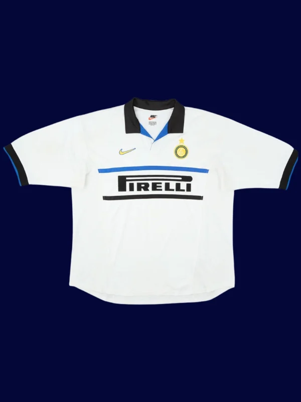 Ronaldo Inter Milan away white retro jersey front 98/99, high-quality breathable fan gear.