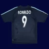 Ronaldo Real Madrid away black retro jersey back 03/04 with #9, high-quality breathable design.