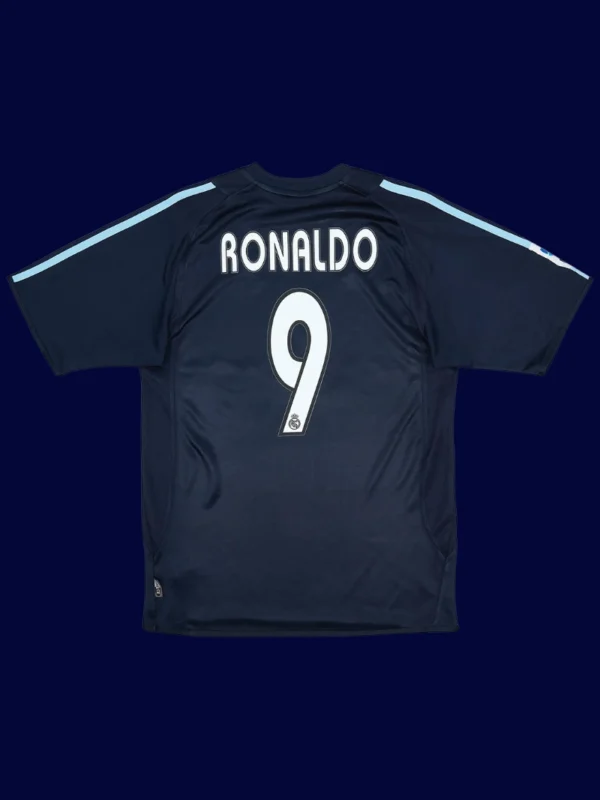 Ronaldo Real Madrid away black retro jersey back 03/04 with #9, high-quality breathable design.