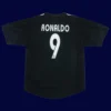 Ronaldo 9 Real Madrid Away Black Retro Jersey 0405B - KFCool – Football Jerseys & Soccer Kits Store Ronaldo Real Madrid away black retro jersey back 04/05 with #9, high-quality breathable design.