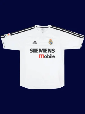 Ronaldo Real Madrid home white retro jersey front 03/04, high-quality breathable fan gear.