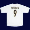 Ronaldo Real Madrid home white retro jersey back 03/04 with #9, high-quality breathable design.