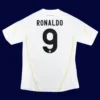 Real Madrid home white retro jersey back with #9, Ronaldo iconic design, lightweight breathable.