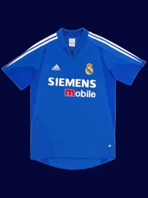 Ronaldo Real Madrid third blue retro jersey front 04/05, high-quality breathable fan gear.