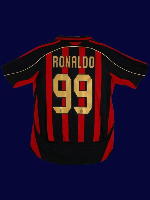 Ronaldo AC Milan home retro jersey back 06/07 with #99, high-quality breathable design.