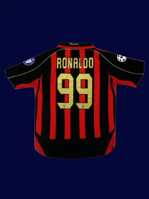 Ronaldo AC Milan UCL home retro jersey back 06/07 with #99, high-quality breathable design.