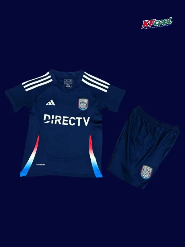 San Diego FC home kids kits 25/26 front white navy stripes
