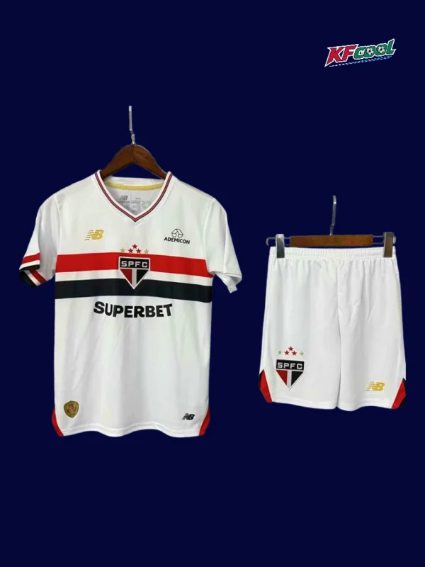 Sao Paulo home kids kits 25/26 front white red black stripes