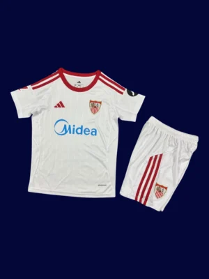 Seville Home Kids Kits 25/26 front with mini crest and child fit.