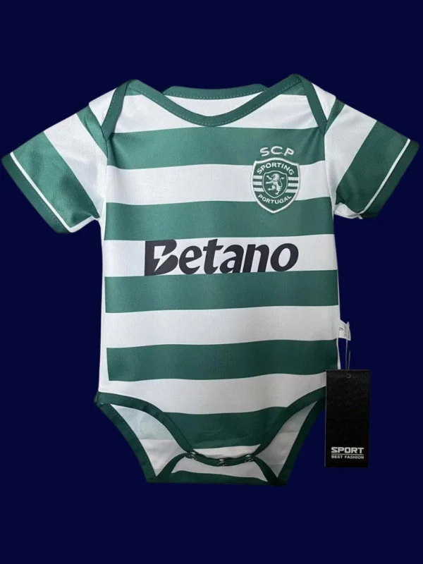 Sporting Portugal Home Red Babysuit kits 25/26 front lightweight breathable infant football outfit