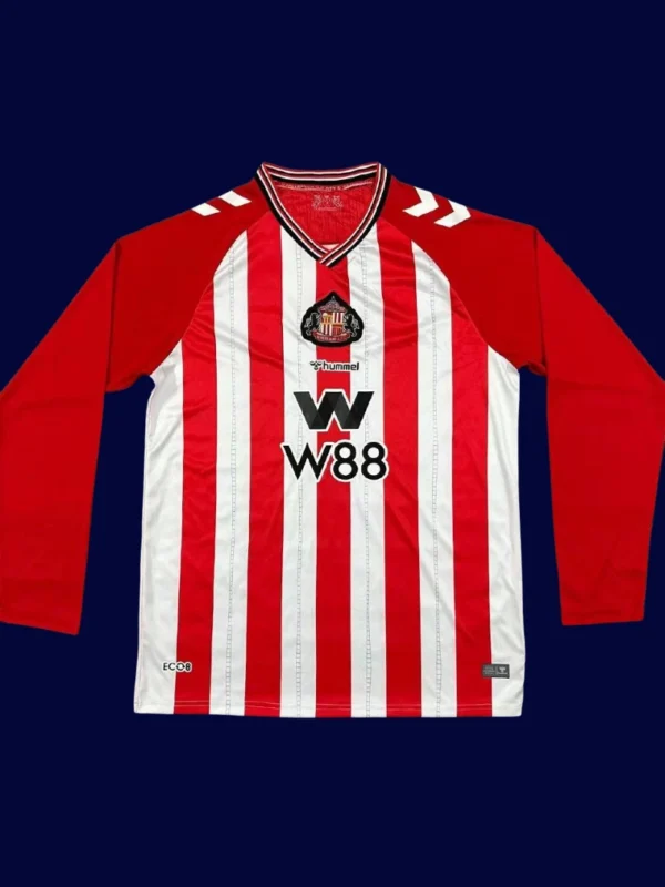 Sunderland Home Long Sleeve Jersey 25/26 Fans Version front with classic red-and-white stripes.