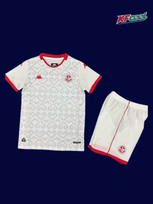 Tunisia away white kids kit 26/27 fans front — youth alternate kit