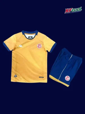 Tunisia third gold kids kit 26/27 fans front — child size, breathable