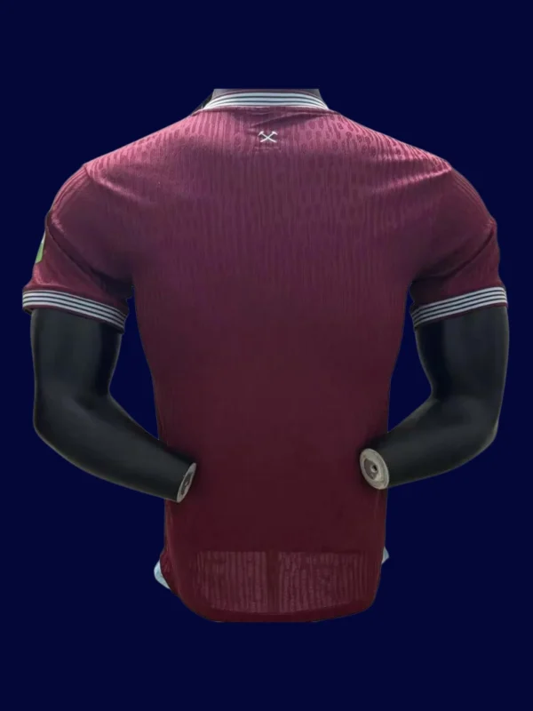 West Ham Home Jersey 25/26 Player Version back with stitched number panel.