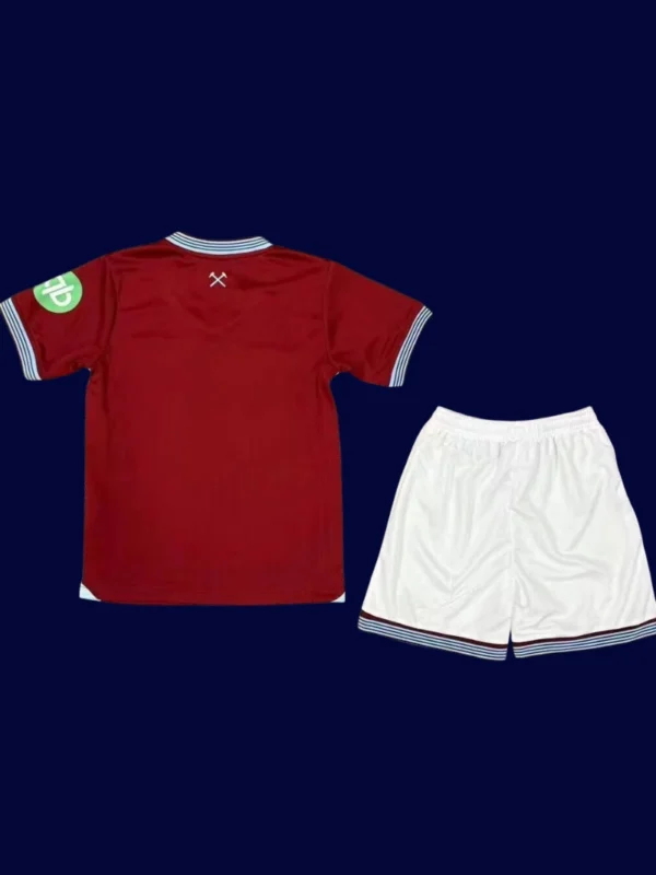 West Ham Home Kids Kits 25/26 back with printed number panel.