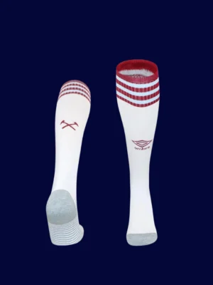 West Ham Home Sock 25/26 front showing official home colors.