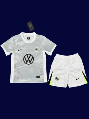 Wolfsburg Away Kids kits 25/26 front lightweight breathable youth football shirt