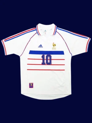 Zidane France away retro jersey front World Cup 1998, high-quality breathable fan gear.