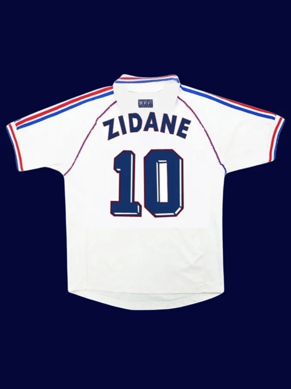 Zidane 10 France Away Retro Jersey World Cup 1998B - KFCool – Football Jerseys & Soccer Kits Store Zidane France away retro jersey back World Cup 1998 with #10, high-quality breathable design.