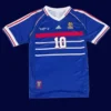 Zidane France home blue retro jersey front World Cup 1998, high-quality breathable fan gear.