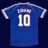 Zidane France home blue retro jersey back World Cup 1998 with #10, high-quality breathable design.