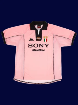 Zidane Juventus away pink retro jersey front 97/98, high-quality breathable fan gear.