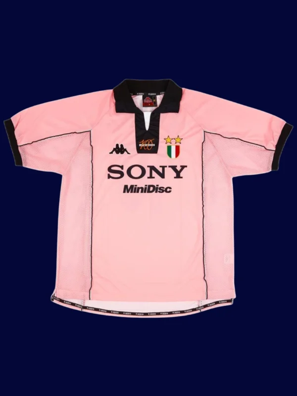 Zidane Juventus away pink retro jersey front 97/98, high-quality breathable fan gear.