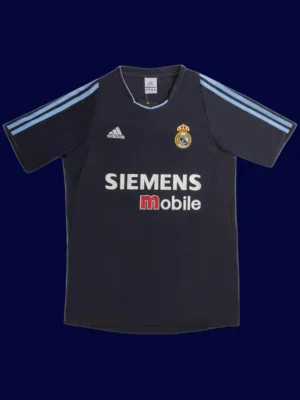 Zidane Real Madrid away black retro jersey front 03/04, high-quality breathable fan gear.