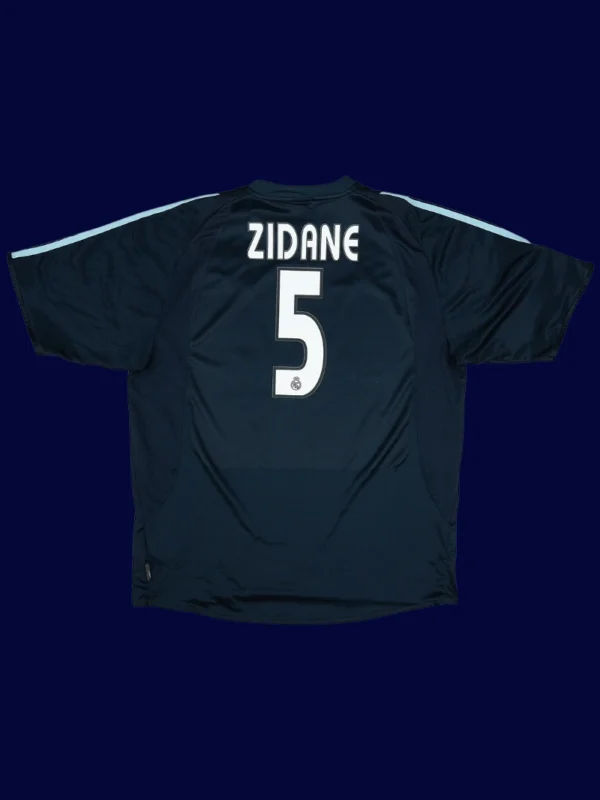 Zidane Real Madrid away black retro jersey back 03/04 with #5, high-quality breathable design.