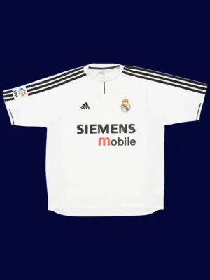 Zidane Real Madrid home white retro jersey front 03/04, high-quality breathable fan gear.
