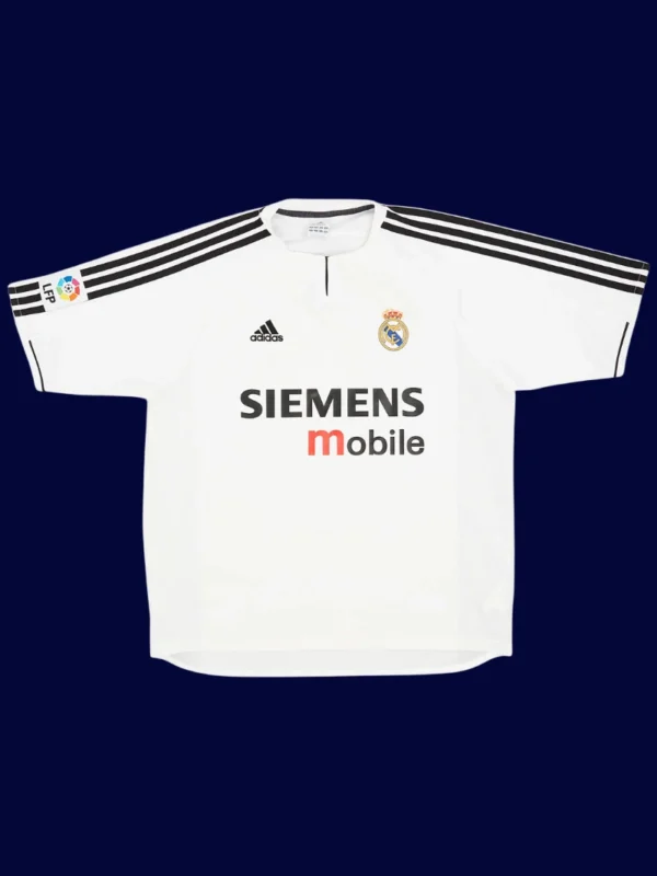 Zidane Real Madrid home white retro jersey front 03/04, high-quality breathable fan gear.