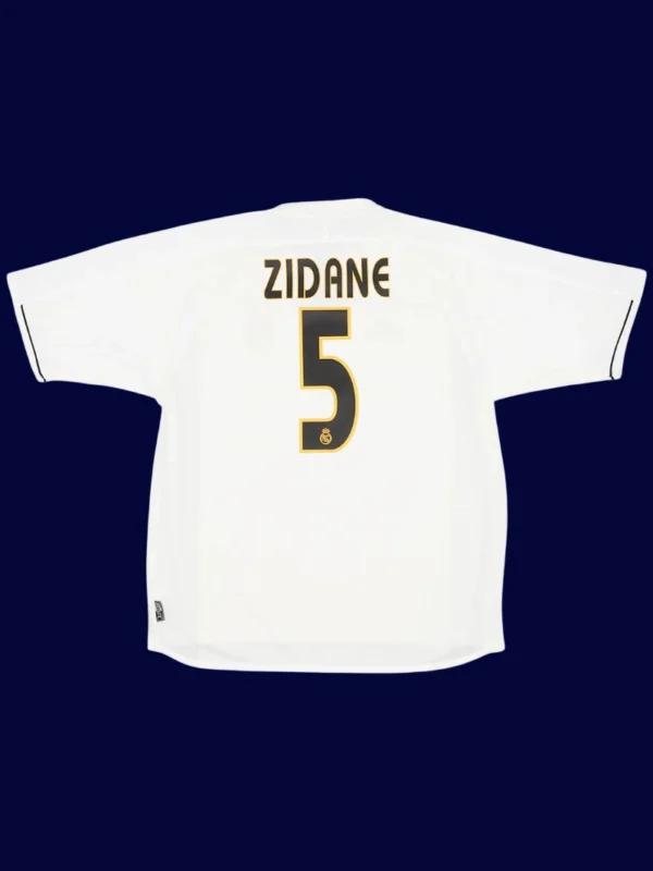 Zidane Real Madrid home white retro jersey back 03/04 with #5, high-quality breathable design.