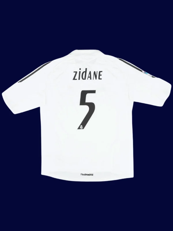 Zidane Real Madrid home white retro jersey back 05/06 with #5, high-quality breathable design.