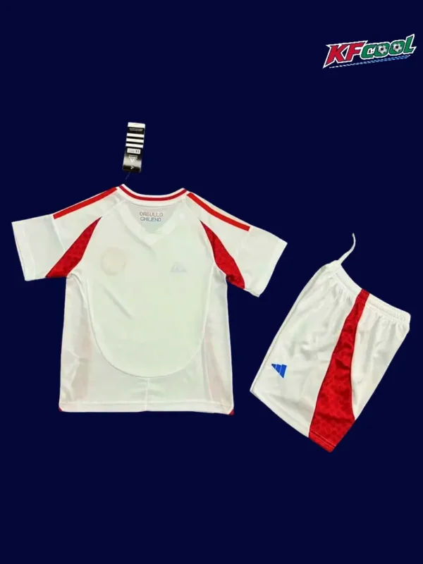 Chile Away White Kids kits 2425 Fans Version2 - KFCool – Football Jerseys & Soccer Kits Store Back view of Chile kids 24/25 away jersey with number area