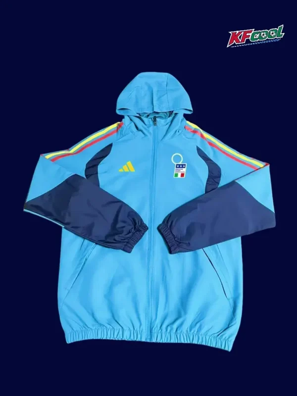 Italy blue windbreaker 26/27 fans version front, packable shell.