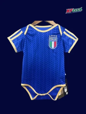 Italy baby home blue onesie 26/27 front, soft infant crawl suit.