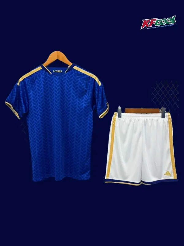 Italy Home Blue Kids kits 2627 Fans Version2 - KFCool – Football Jerseys & Soccer Kits Store Italy kids home blue jersey 26/27 fans version back with number area.