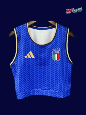 Italy women yoga vest 26/27 home blue front, stretchy sport vest.