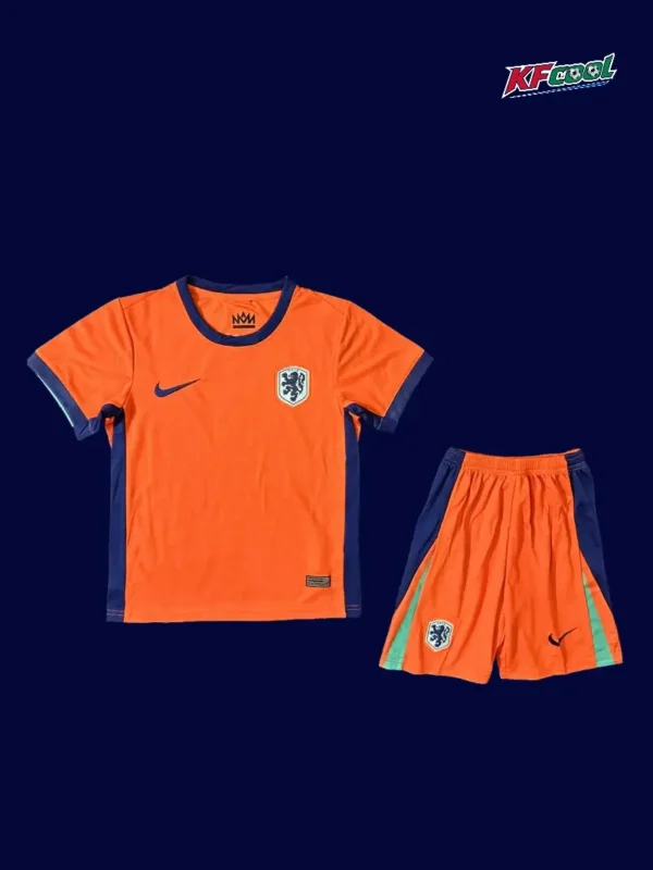 Netherlands Home Orange Kids kits 2425 Fans Version1 - KFCool – Football Jerseys & Soccer Kits Store Netherlands kids 24/25 home orange football kit front