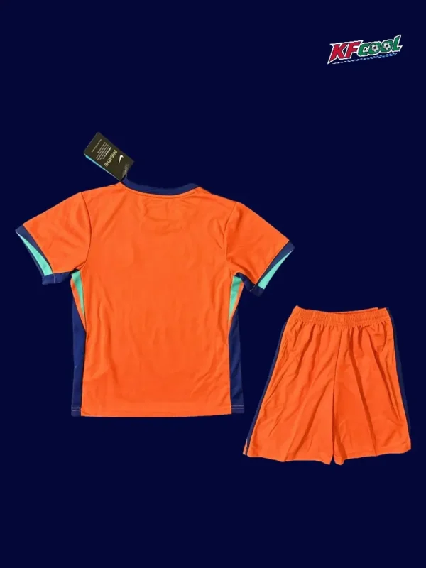 Netherlands Home Orange Kids kits 2425 Fans Version2 - KFCool – Football Jerseys & Soccer Kits Store Back view of Netherlands kids 24/25 home orange kit