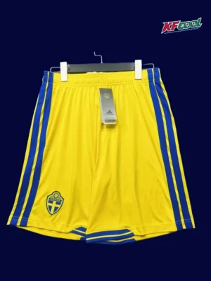 Sweden yellow shorts 26/27 front, athletic shorts detail.