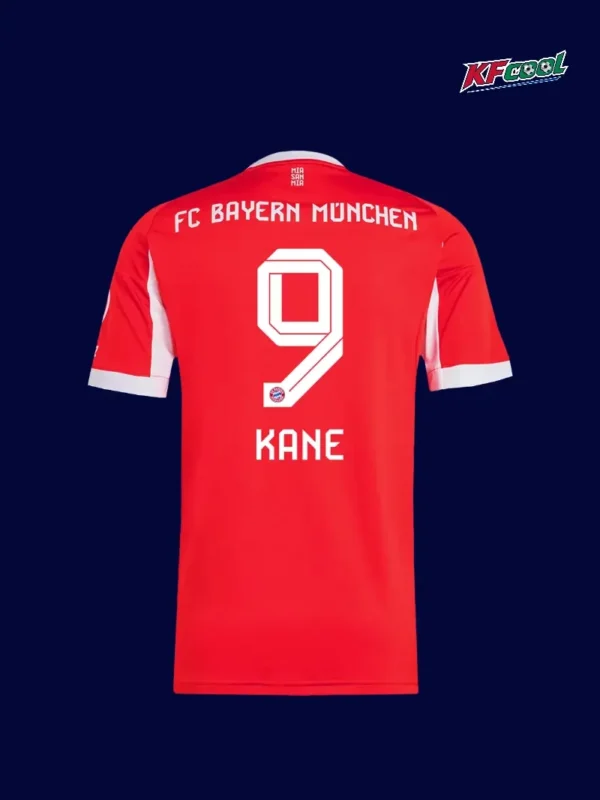 Kane 9 Bayern Munich home red jersey 25/26 back view printed number
