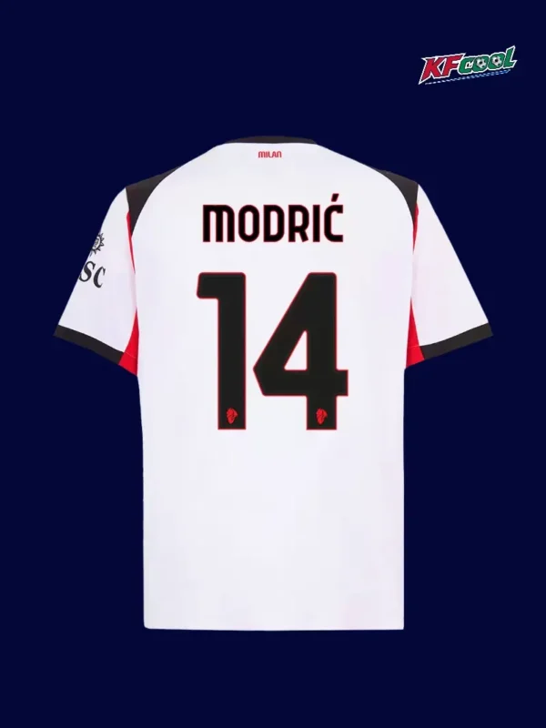 Modrić 14 AC Milan away white jersey 25/26 back view